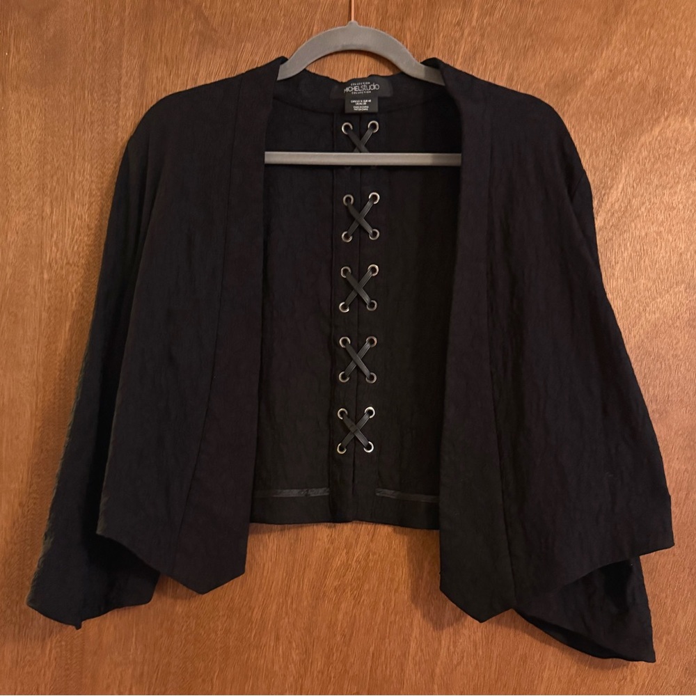 Michel Studio Black Shrug with Lace-Up Detail